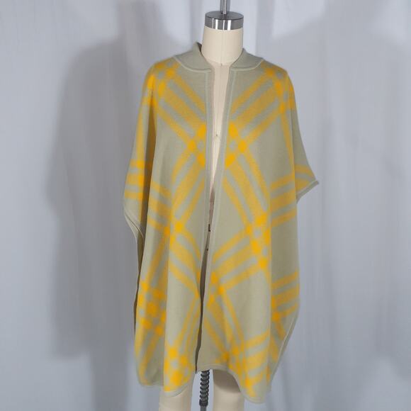 Burberry 'Carly' Check Wool Yellow Cape Size OS - Picture 2 of 5